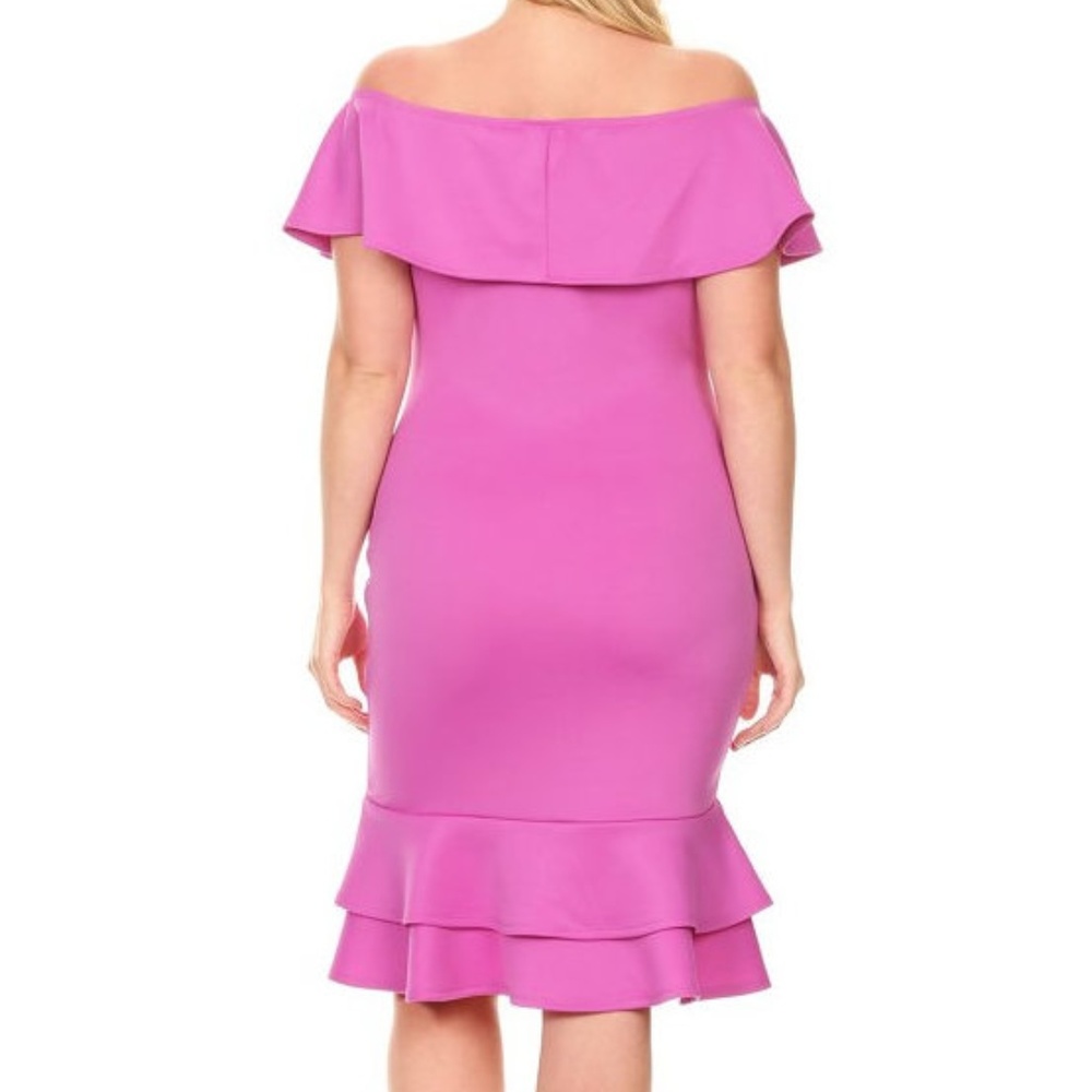Plus Black Off Shoulder Ruffle Bodycon Dress - Picture 4 of 6